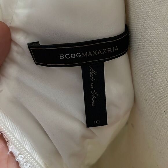 BCBG Maxazria Sequin Lace Sleeveless V Neck Off White A-line Women's Dress Size - Picture 13 of 15